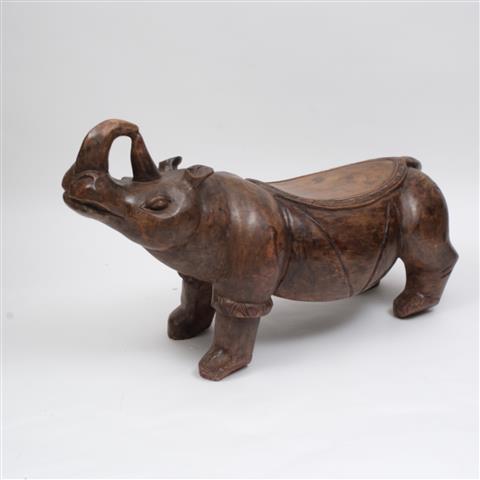 Hazart_Afrika_Gana__Gergedanı Formlu Ahşap Tabure